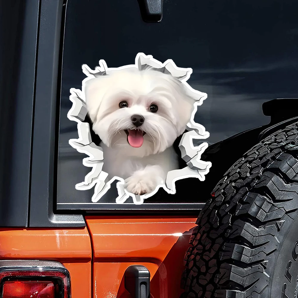 12x13cm Cute White Maltese Dog Waterproof Vinyl Car Decals For Window Bumper Exterior Scratch Block Decor Accessories