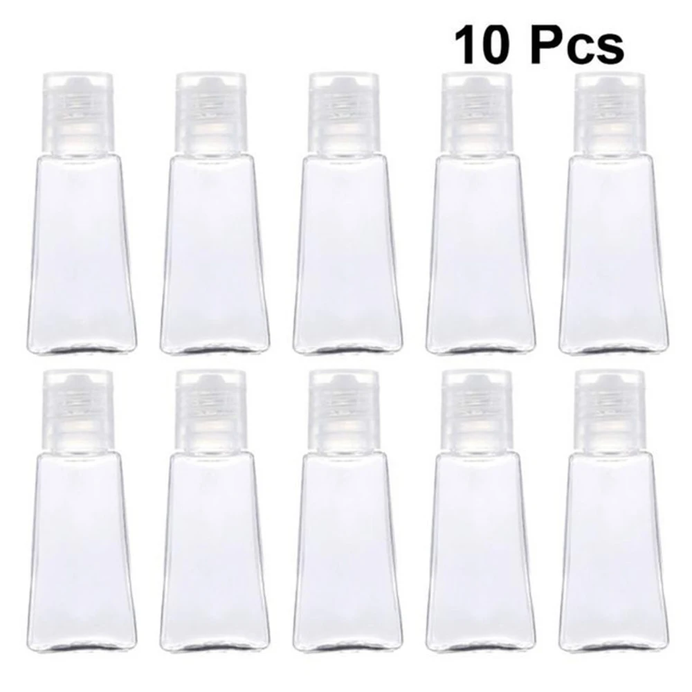 Botella con pulverizador para cosméticos, bote de Gel con tapa abatible, rellenable Trapezoidal vacía, botellas de desinfectante de manos, 10 piezas, 30ml