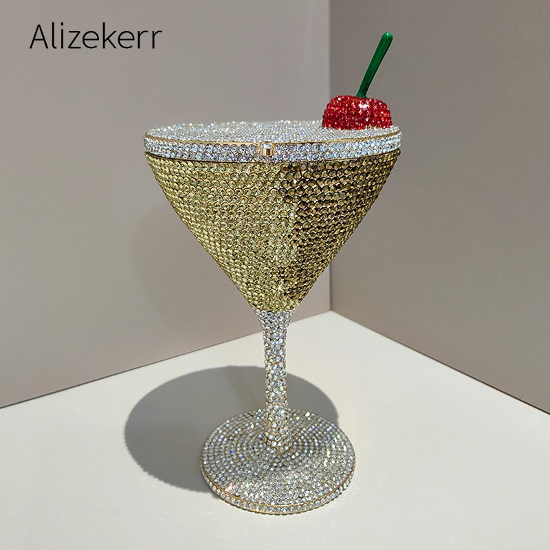 Alizekerr Cherry Goblet Rhinestone Evening Bags Women Boutique Crystal Metallic Clutch Purses And Handbags Bridal Wedding Party