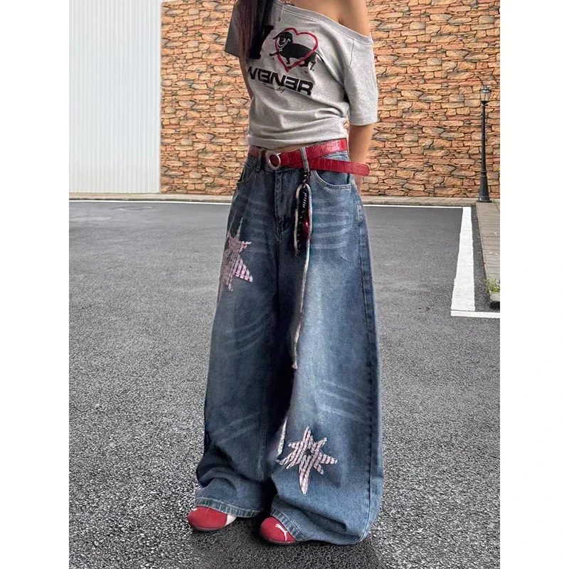 

Streetwear Vintage Star Patchwork Y2k Baggy Jeans Women Harajuku Aesthetic 2000s Denim Trousers Jean Pants Trashy Clothes