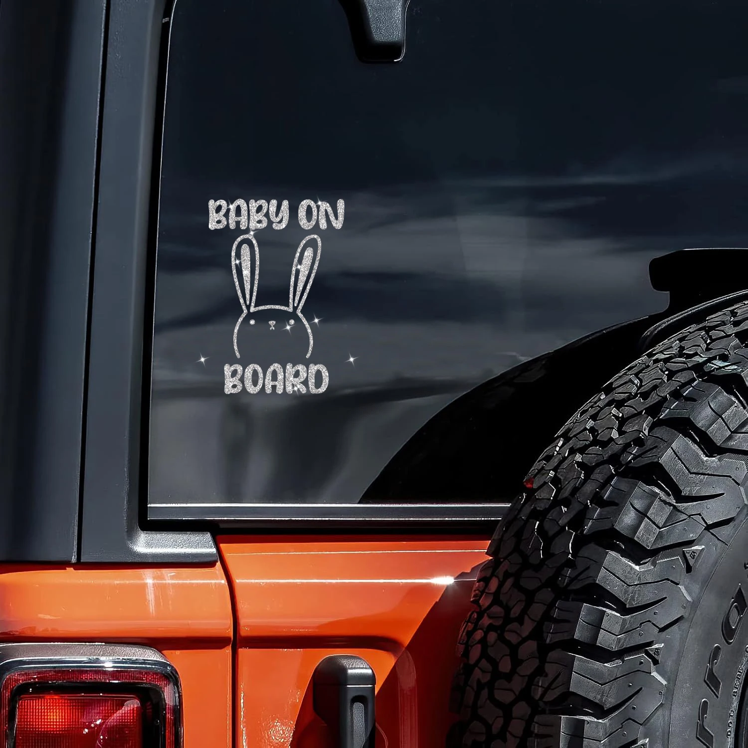 Flash Silver Rabbit Stickers Baby On Board Car Decals Car Stickers