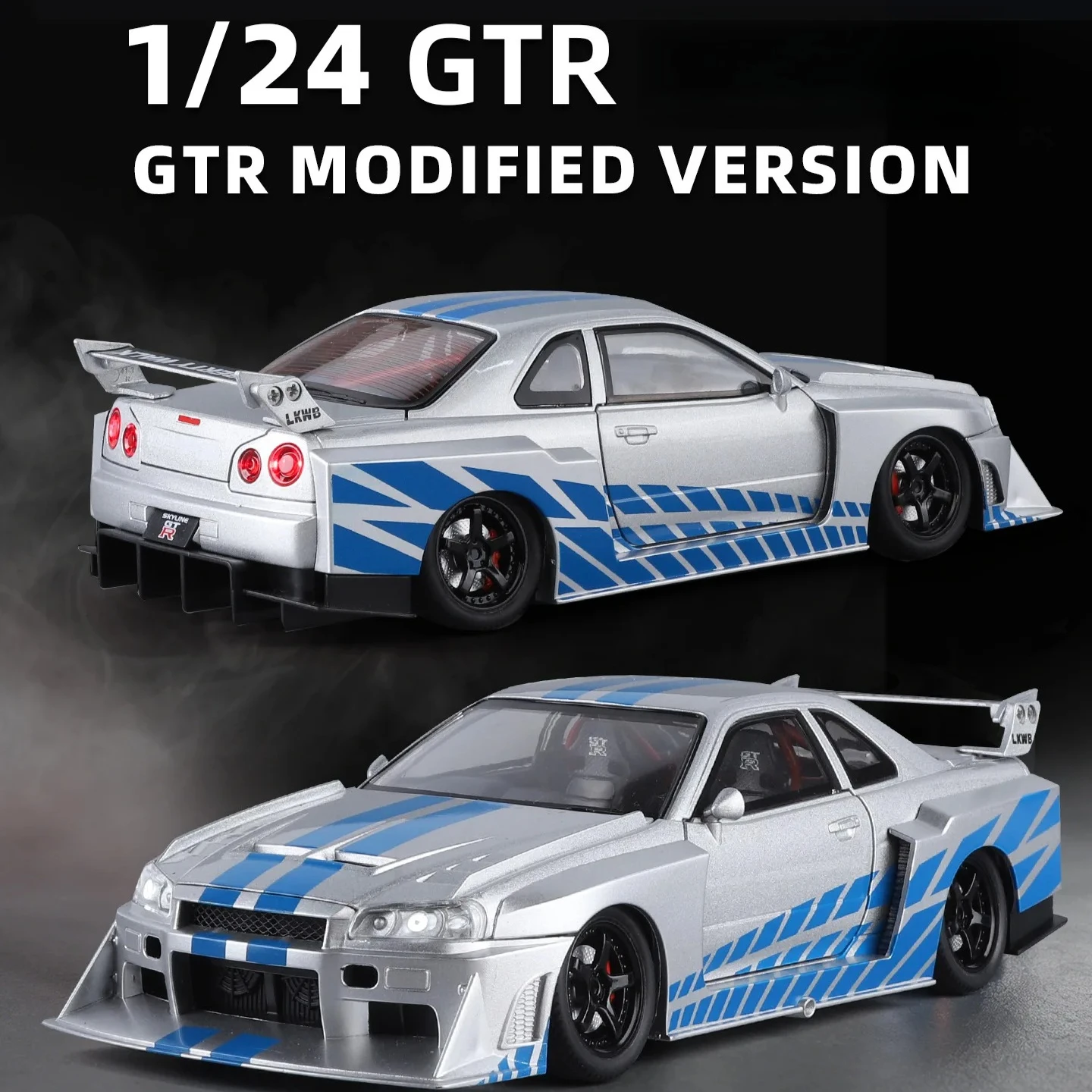 

1:24 GTR Modified Alloy Car Model Pull Back Sound And Light Car Toy Diecast Alloy Car Model Collectible Gift