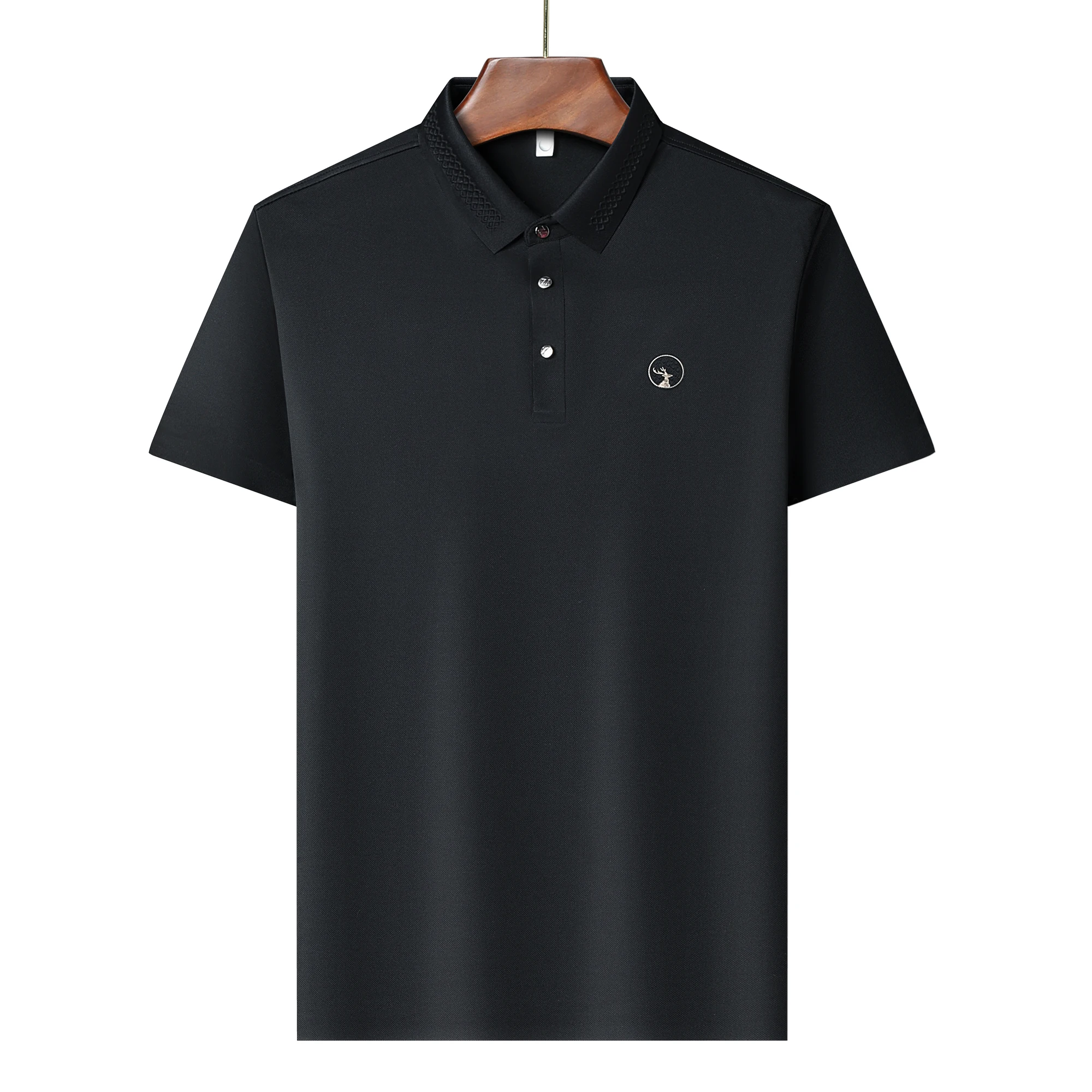 Ice-Feel High Quality Men's Polo Shirt Lapel Deer Head Embroid Short Sleeve Seamless T-shirt British Fashion Outdoor Summer Men