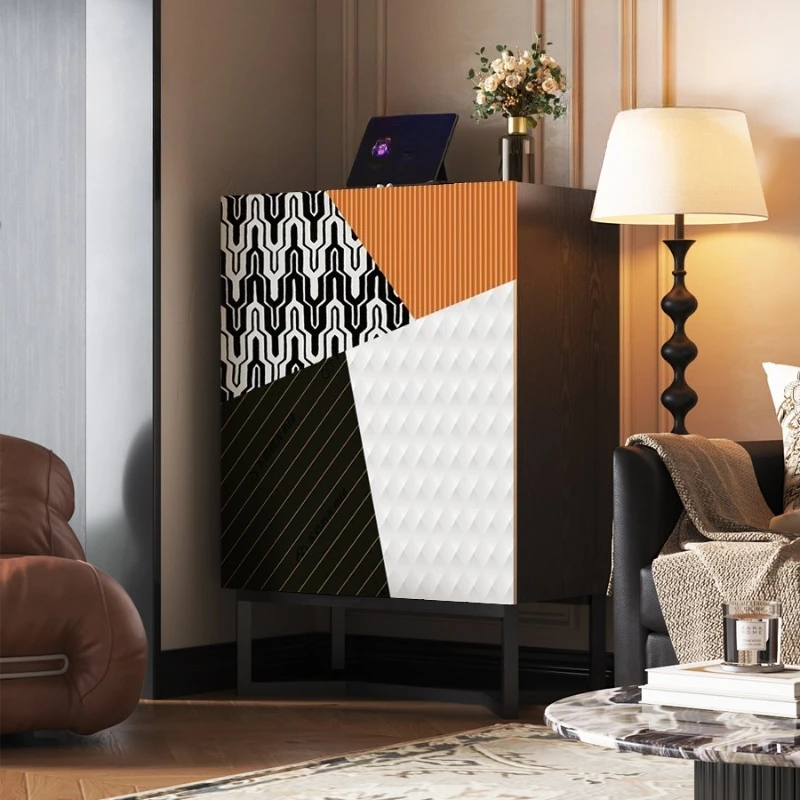 

Abstract solid wood dining side cabinet, living room wall locker for home use