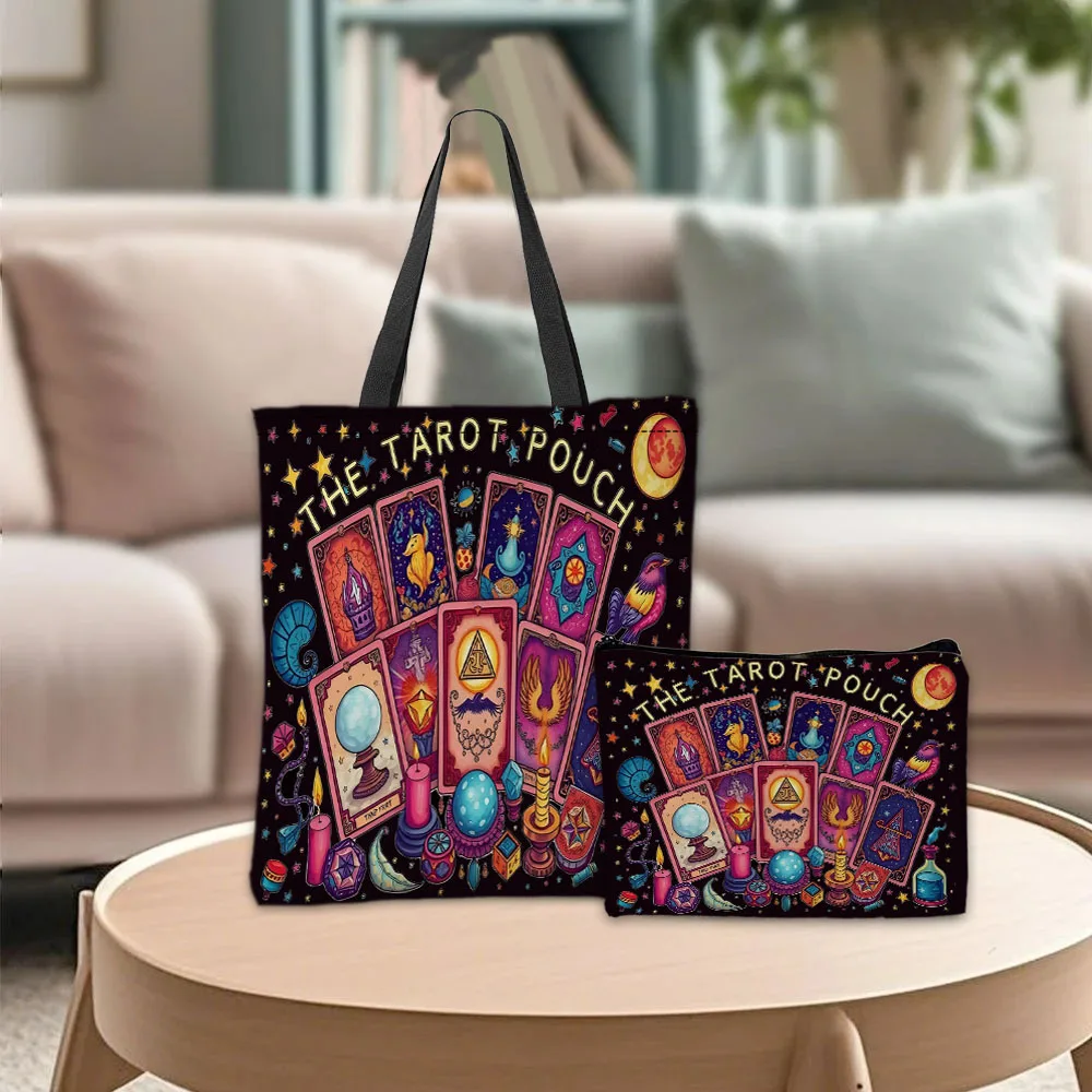 The Tarot Pouch Vibran Shoulder Bag Makeup Bags Fantasy Elements Tarot Card Handbag Casual Portable Shopping Bag Daily Use
