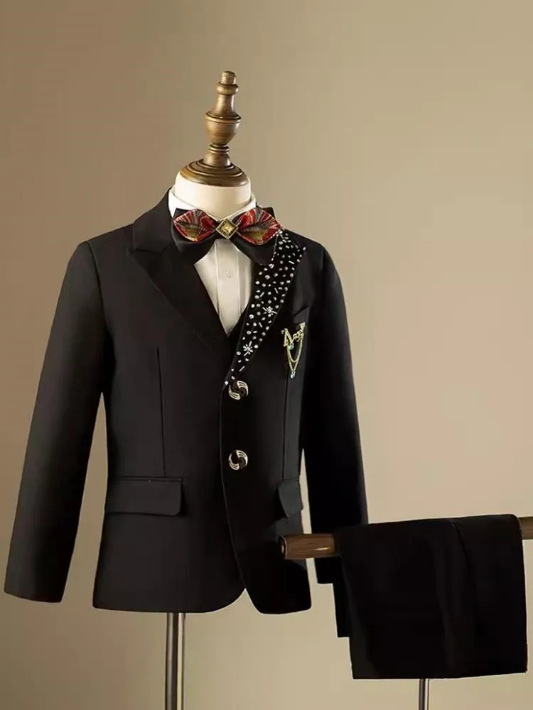 Hochwertiger Kinder-Smoking mit individuellem Logo, Slim Fit Jungen-Hochzeitsanzug Blazer A3628 Großhandel Jungenanzüge – Detail 5