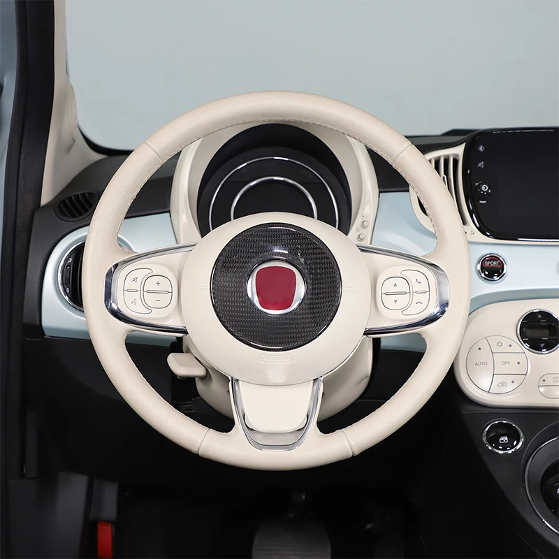 لشركة فيات 500 2016-2024 عجلة القيادة مفتاح الإطار عجلة القيادة شعار غطاء الزخرفية اكسسوارات السيارات الديكور صحيح ألياف الكربون #2