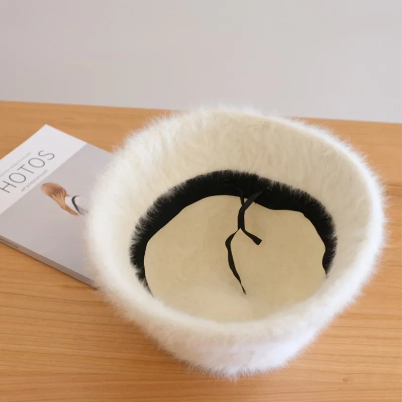 امرأة دافئة أفخم أنغولا الأرنب الفراء قبعة كوريا مصمم م قبعة بحافة سيدة الخريف الشتاء Ins موضة حوض قبعة الرجعية رقيق بنما #5