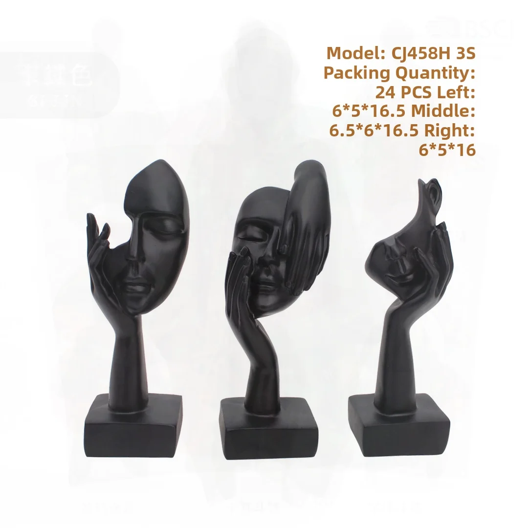 European-Style Resin Crafts Ornaments Abstract Character Sculpture for Office Living Room Decor Black Gold White Sandstone