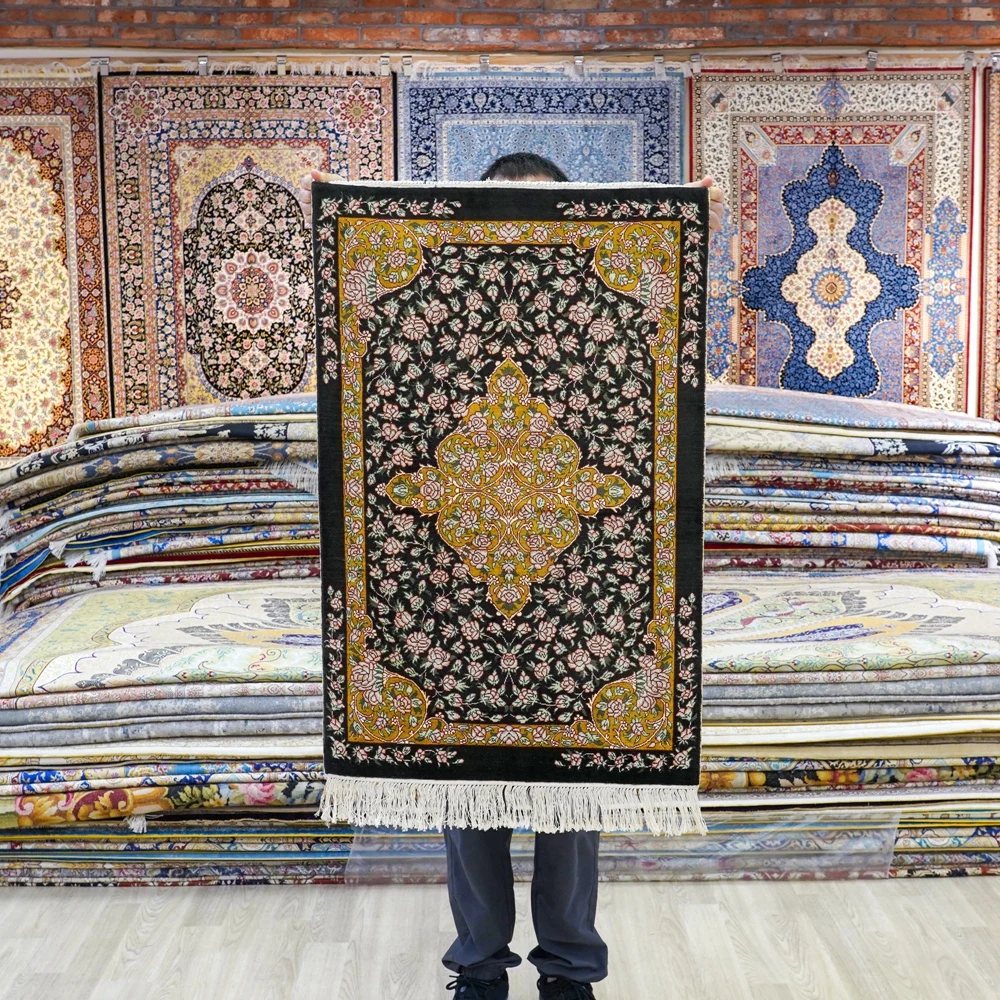 61x91cm Small Hand Knotted Persian Oriental Carpet Handmade Silk Rug (TJ769A)