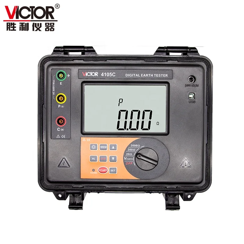 VICTOR 4105C 4 digit LCD display digital earth resistance tester 0.01ohm - 2000ohm AC voltage 600V 20mA max with USB interface