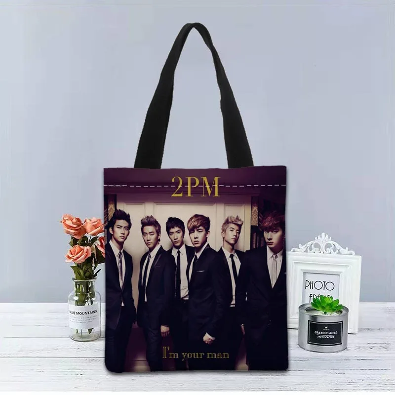 2PM KPOP Handbag Shopping Bag Reusable Eco Large Unisex Canvas Fabric Shoulder Bags Tote Grocery Cloth Pouch 2.16