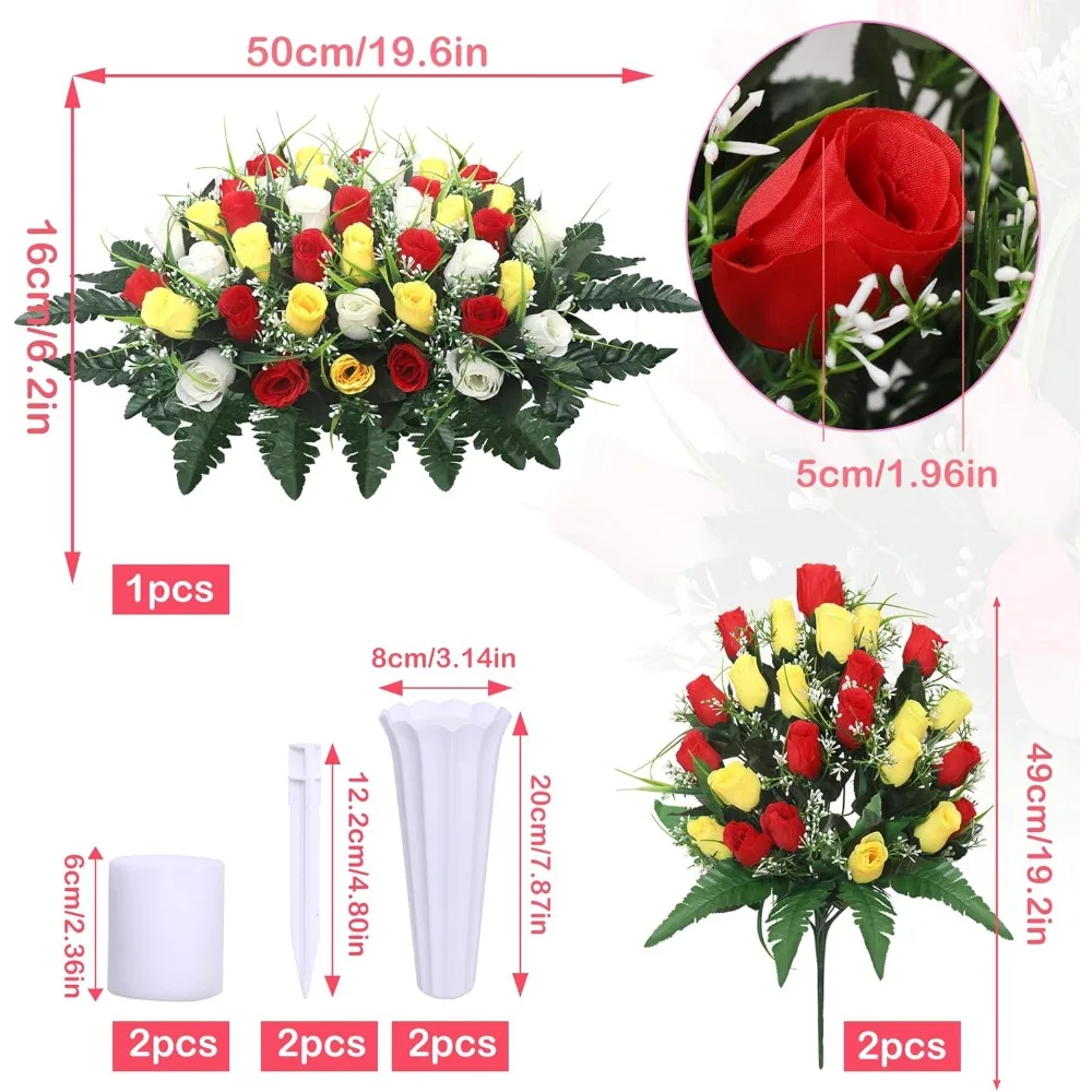 زهور المقبرة الاصطناعية مع مزهرية وباقات للقبور التذكاري وأحجار القبور #2