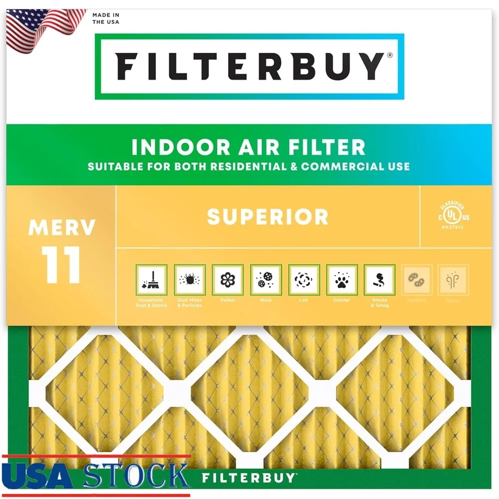 MERV 11 Pleated HVAC Air Filters 20x20x1 1-Pack Electrostatic Dust Allergy Defense High Efficiency Dual Wire Backing Easy