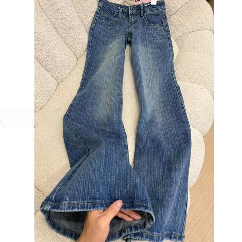 Meisjes Retro Lage Taille Flare Jeans Vrouwen Chic Designer Bell Bottom Broek Lady Streetwear Fashion Casual Denim Broek