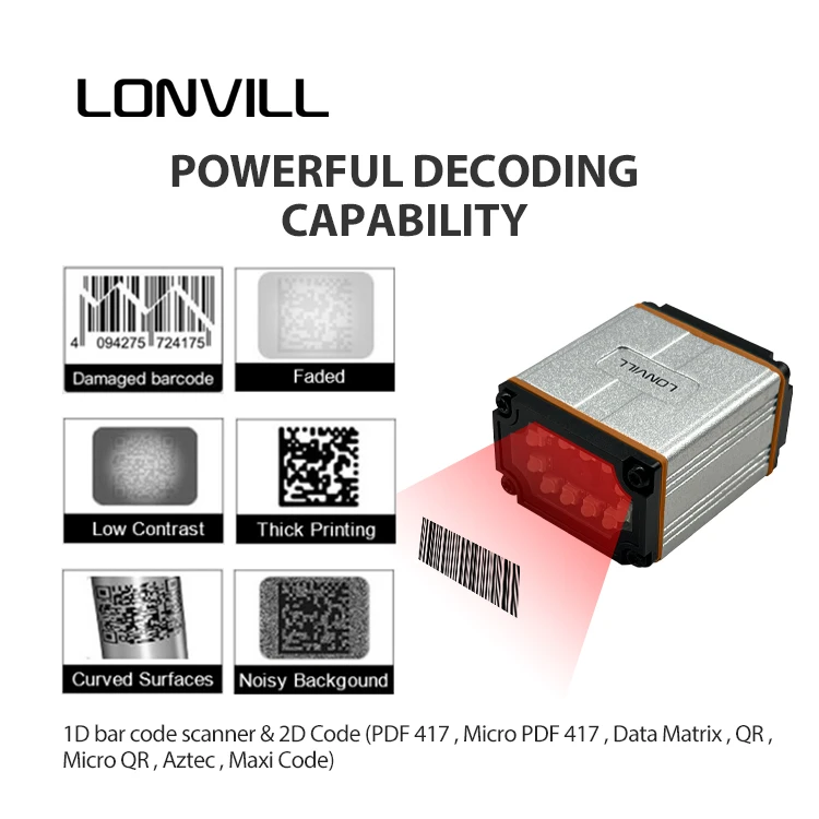 Pemindai Barcode Nirkabel Industri LONVILL Dijual, Pemindai Barcode Berkabel 1D 2D Dengan Port Usb/Rs232/TTL