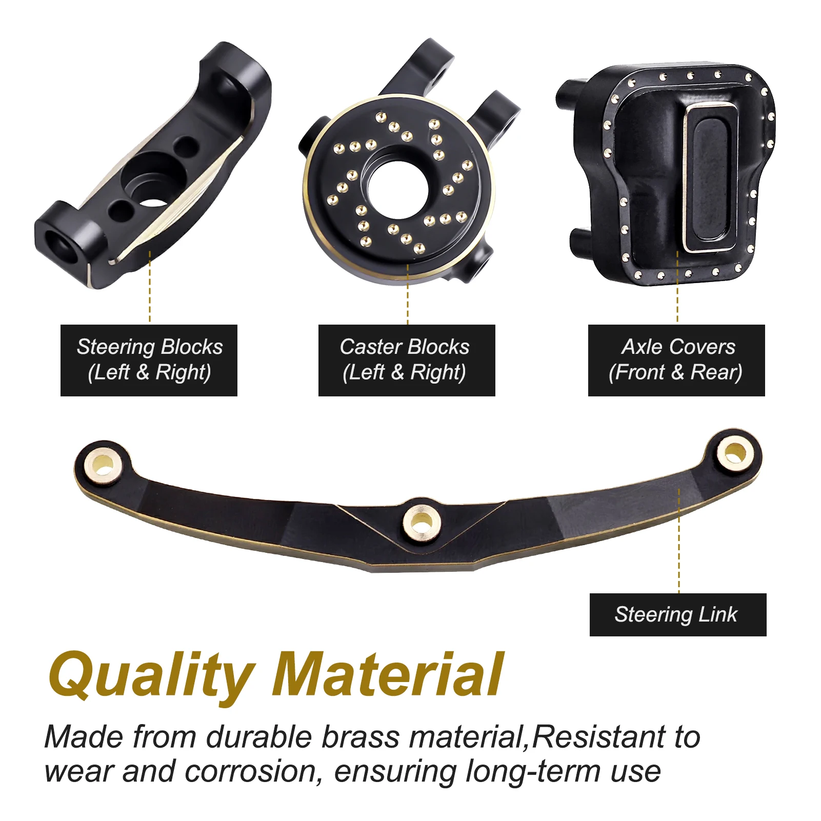 HobbyPark Brass Steering Knuckles Diff Covers Caster Blocks C-Hubs Steering Links for 1/18 TRX4M Bronco Crawler Replacement