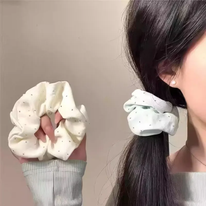 Elegant Rhinestone Soft Large Intestine Scrunchie Korean Sweet Hair Tie Women Side Ponytail Elastic Hair Band Accessories