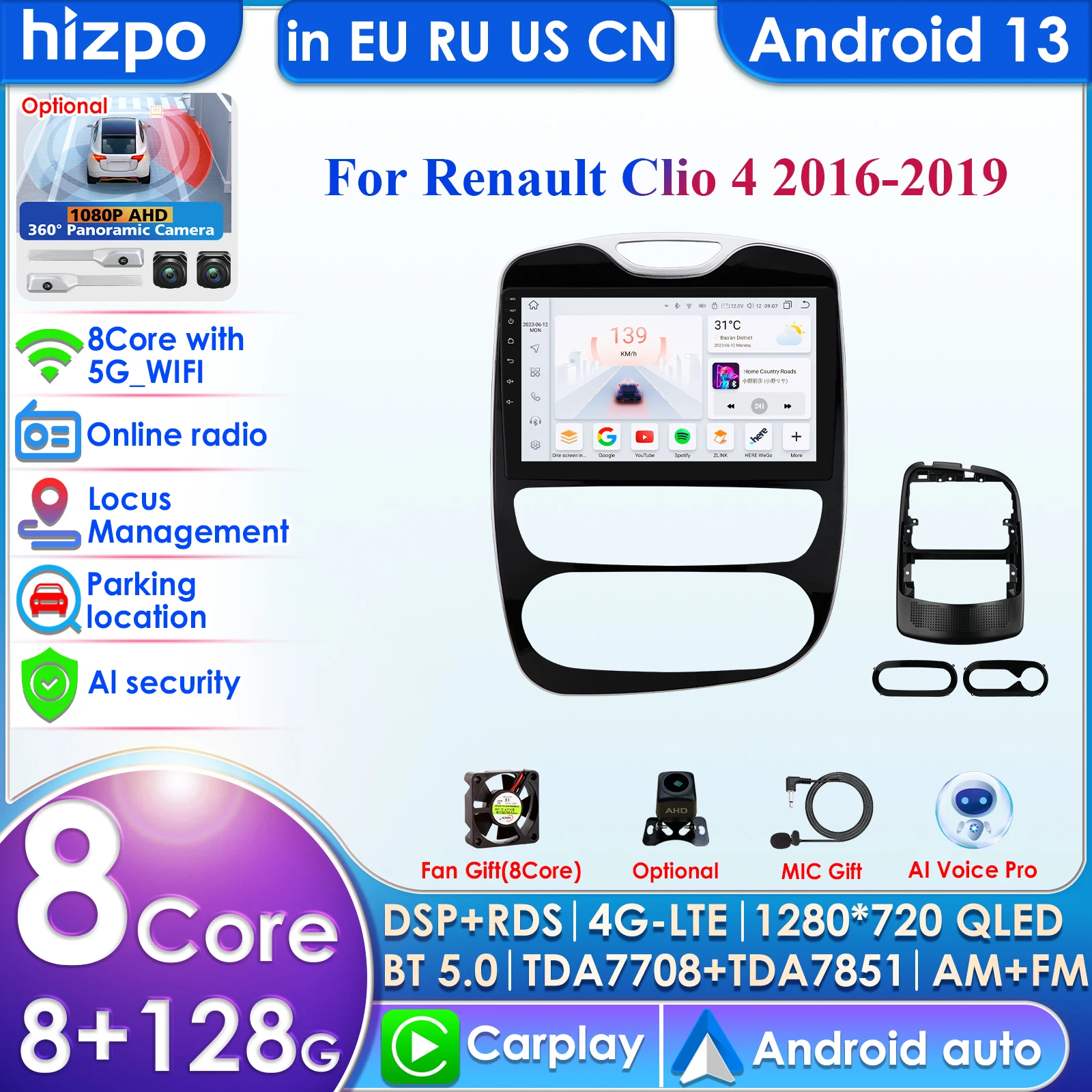 8Core AI 7862 2din Android Autoradio for Renault Clio 4 2016-2019 Car Radio Multimedia Video Player GPS Nav Head Unit Carplay 4G