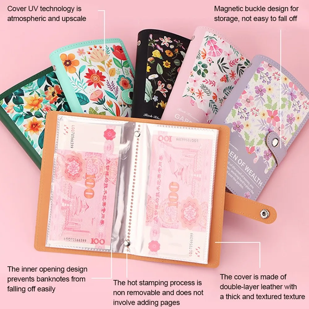 100 buste Risparmio di denaro Sfida Risparmia denaro PU Mini raccoglitore Sfida di risparmio Impermeabile riutilizzabile Sfide di risparmio Libro