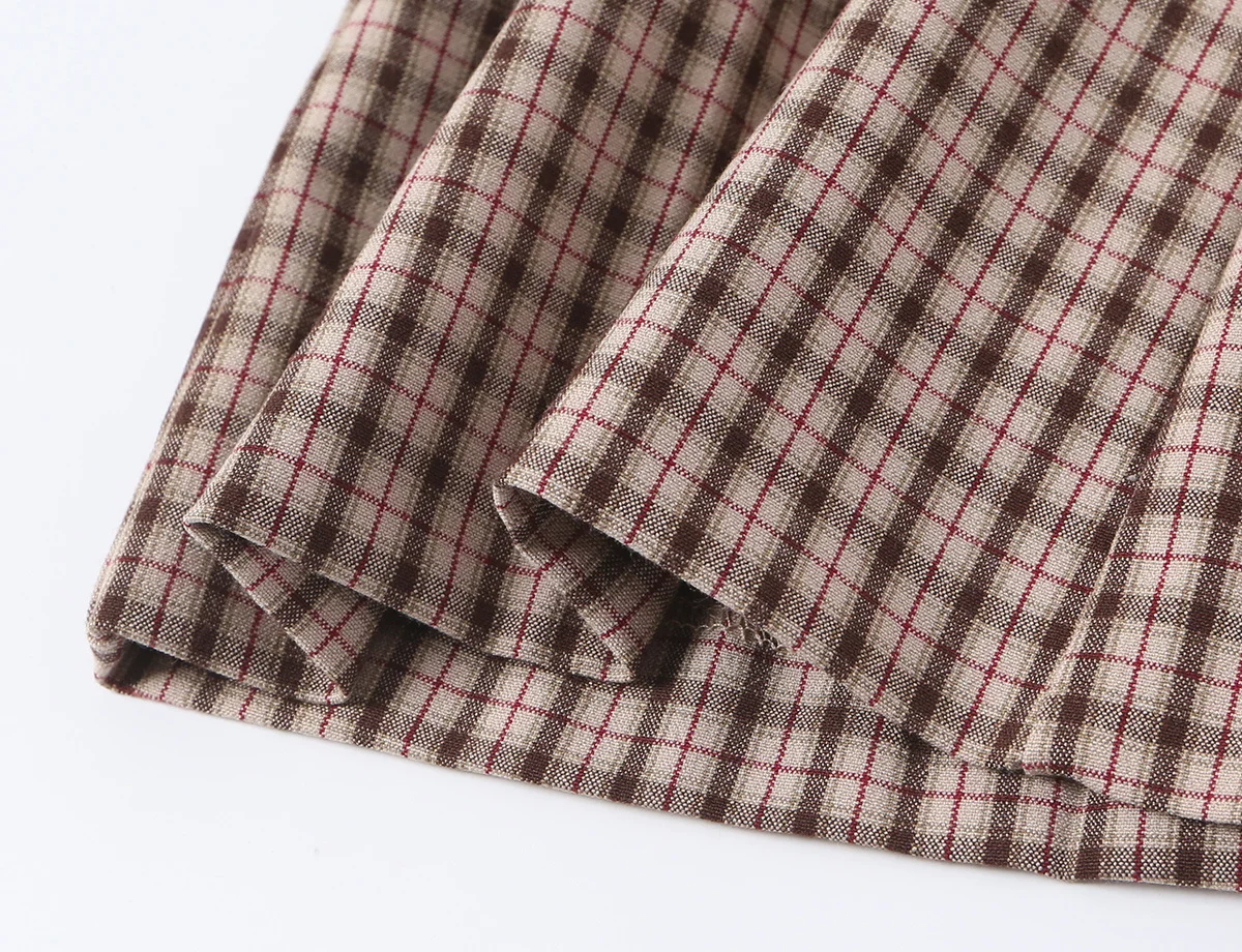 KONDALA Schickes Damen-Herbst-Freizeit-Karomuster-Anzug-Set, schmales Kurzarmhemd + gerade lange Hose mit Reißverschluss, modisch 2026, Vintage-Büro-Set – Detail 24