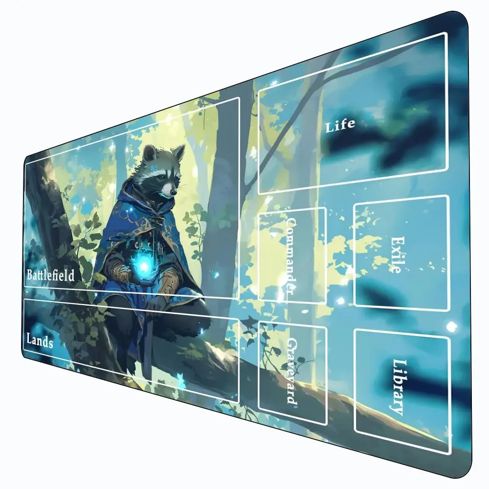 Magic Raccoon Themed Mouse Pad Card Game Mat Large Computer Office Mousepad Non-slip for MTG DTCG CCG RPG Trading Card Desk Mats