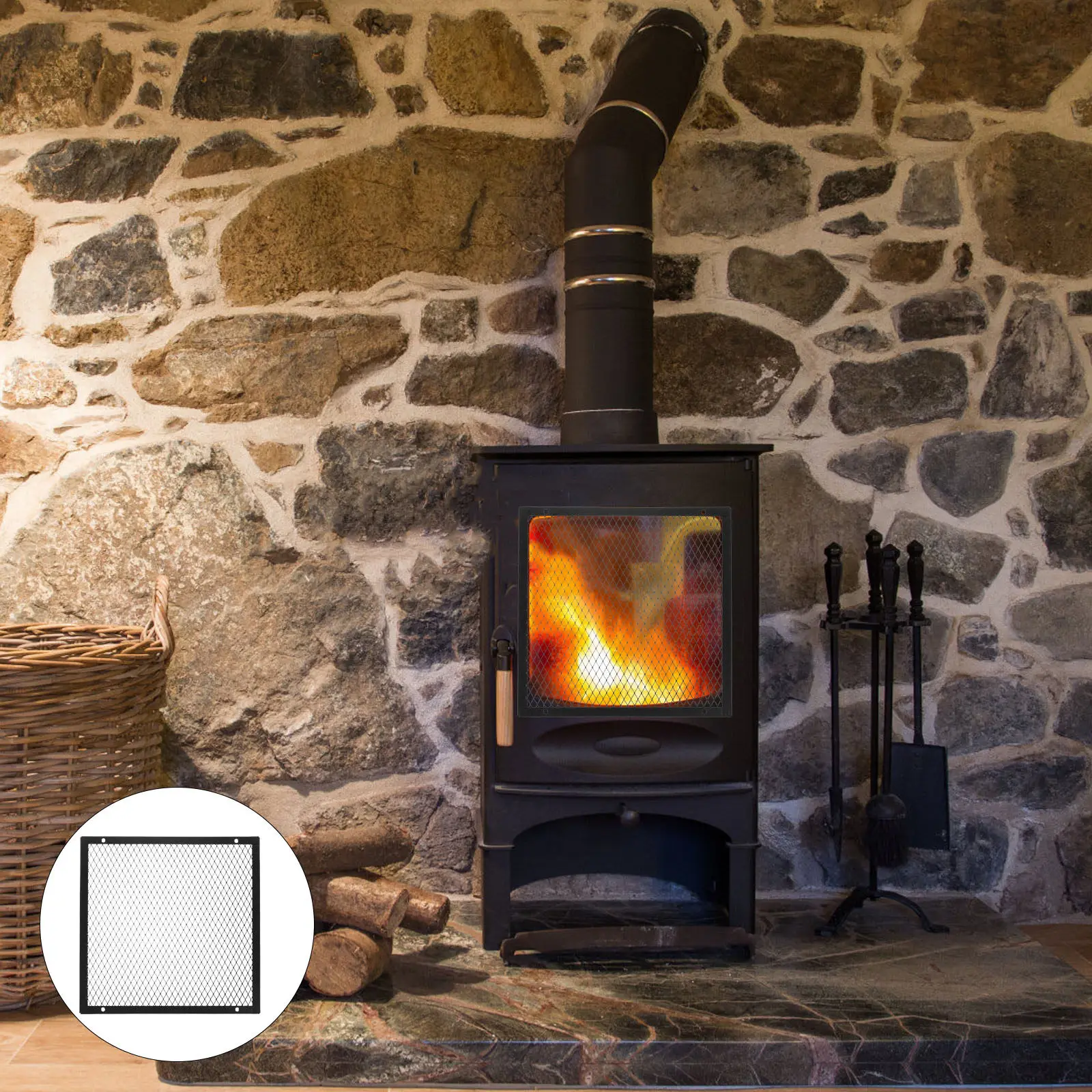 

7.86x7.86 Inch Square Fireplace Safety Cover Heat Shield Mesh Grill Cover for Indoor Outdoor Heater Stove Fire Pit