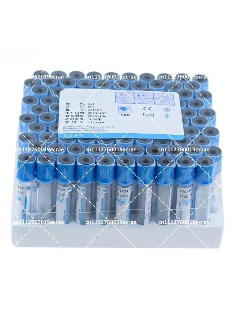 100pcs Anticoagulant Blood Collection Tubes, Sodium Citrate Plastic Tube, Sterile Negative Pressure Vacuum Blue Cap PRP Tube