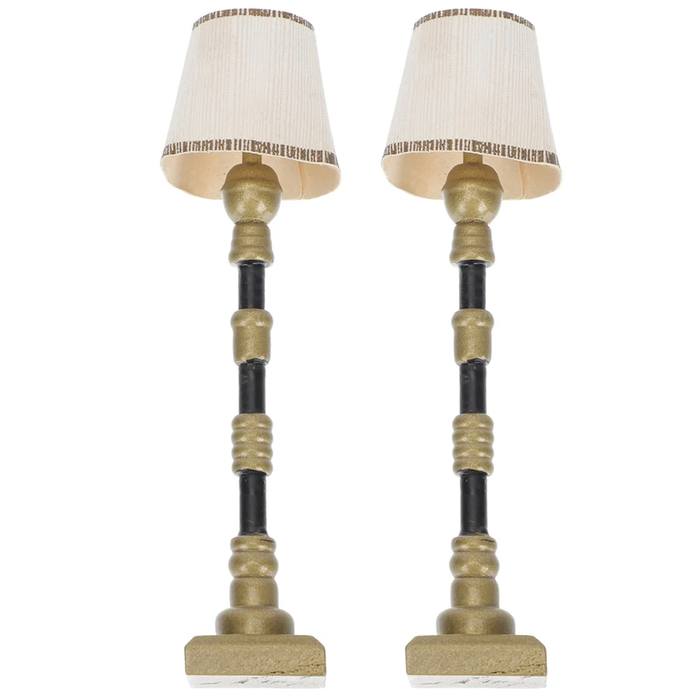 2 Pcs House Floor Lamp Miniature Furniture Model Decorative Light Small Table LED Creative Bedside Lamps for Accessories