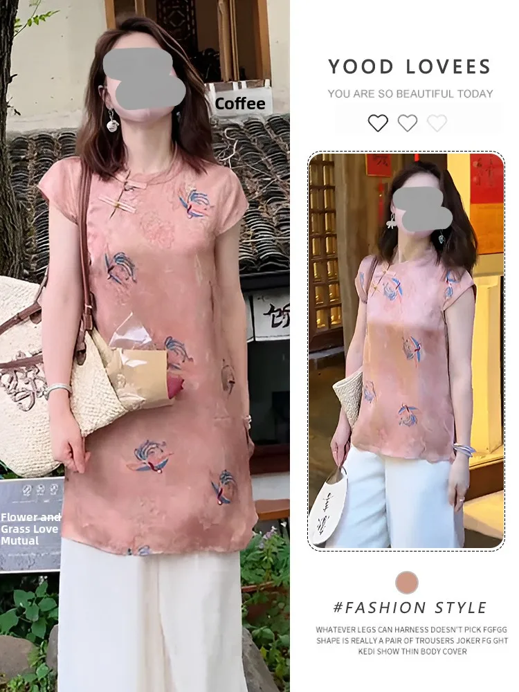 

Новая женская рубашка в китайском стиле, свободного кроя, с воротником-стойкой, на пуговицах, винтажный непринужденный стиль, летняя новинка, элегантная