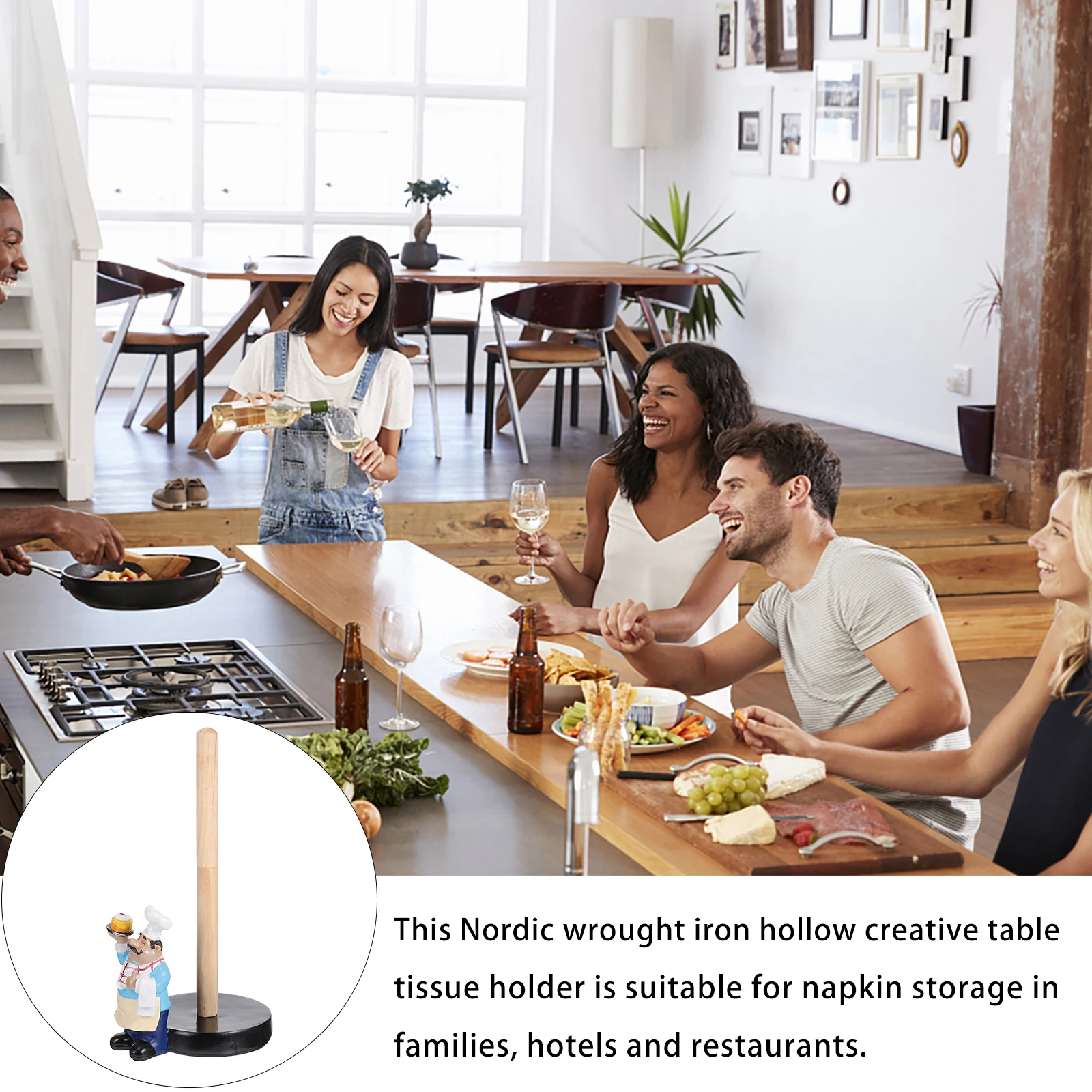 

1Pcs Tissue Holder Creative Chef Shape Resin Craft Tissue Storage Rack Non Slip Home Service Use Paper Towel Rack