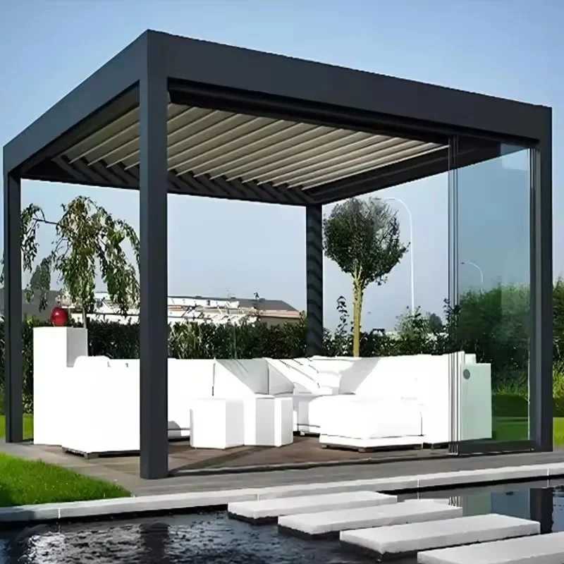 Motorized Louver Pergola Garden Shade Remote Control Waterproof Aluminum Roof Bioclimatic Pergola Outdoor Patio