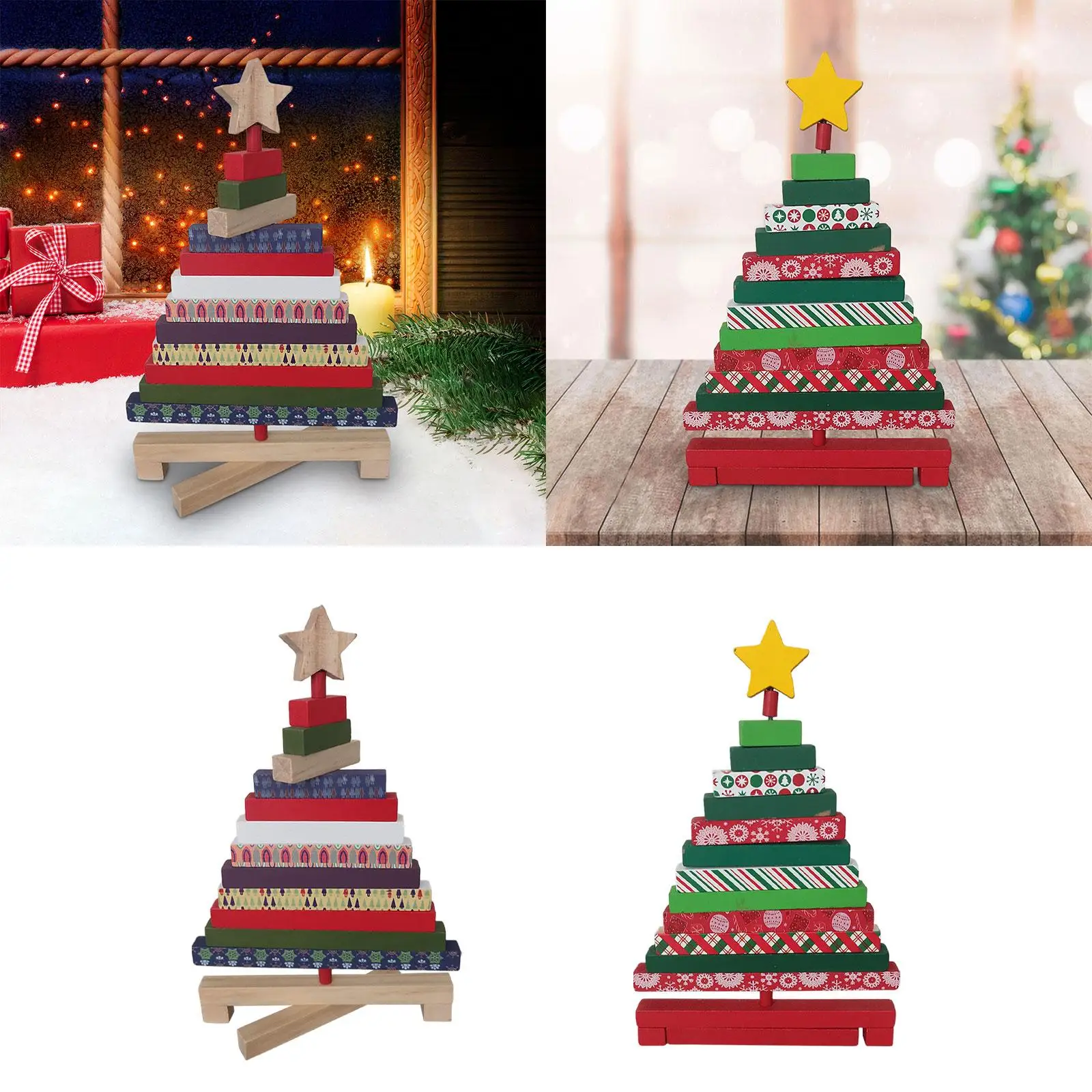 Wooden Rotating Christmas Tree Ornament Xmas Decor for Home Restaurant Cafe