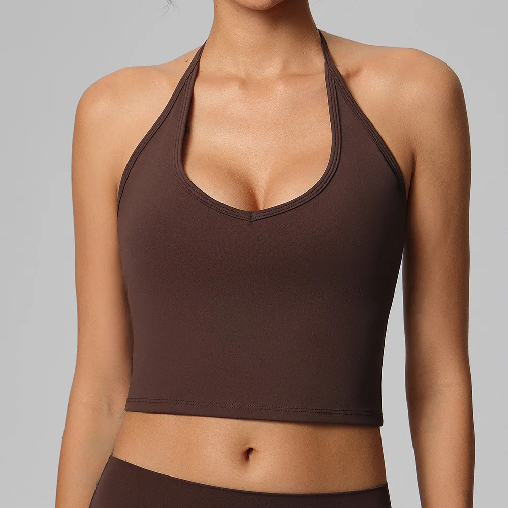 Halter Yoga Vest Shockproof Running Sports Bra Top High-Strength Sports Underwear Fitness Pilates Suspender Beautiful Back Tank