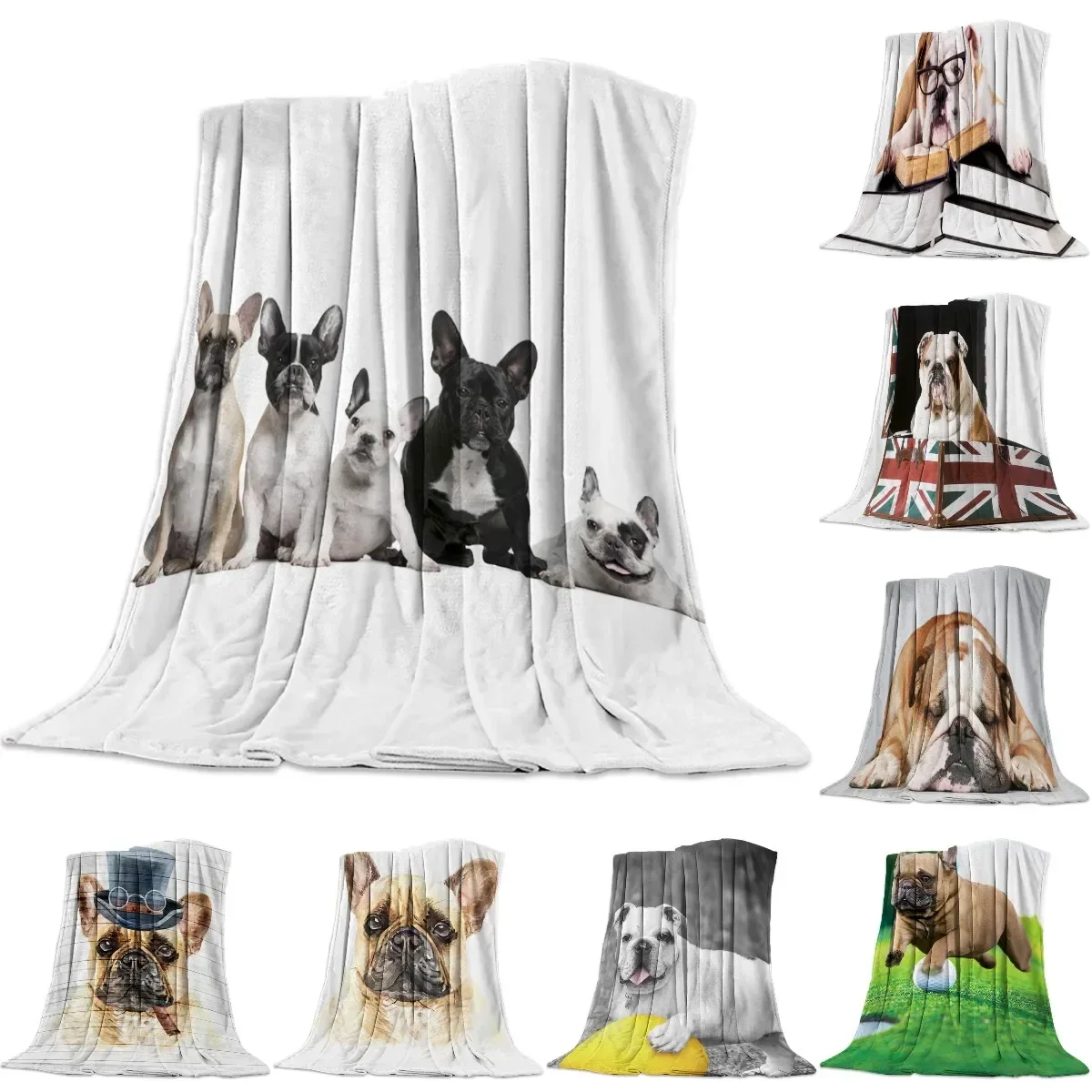 

French Bulldog Flannel Blanket for Bed Sofa Portable Soft Fleece Throw Funny Plush Bedspreads Queen King Twin Single Double Size