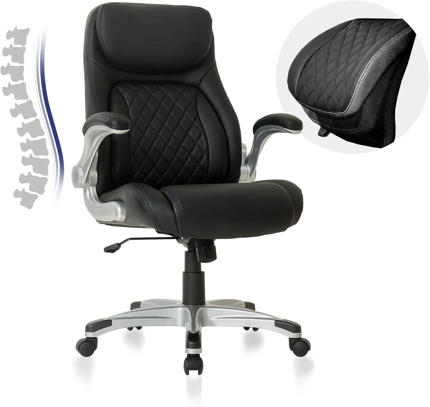 

Office Chair Premium Microfiber Leather Adjustable Lumbar Support & Armrests, High Back Comfy Desk Gaming