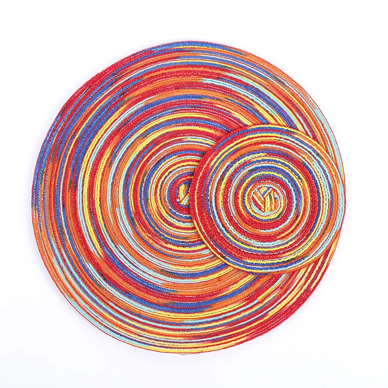 Round Placemat Table Woven Vinyl Individual Placemats for Table Non-Slip Kitchen Tableware Drink Cup Coaster Hoilday Decoration