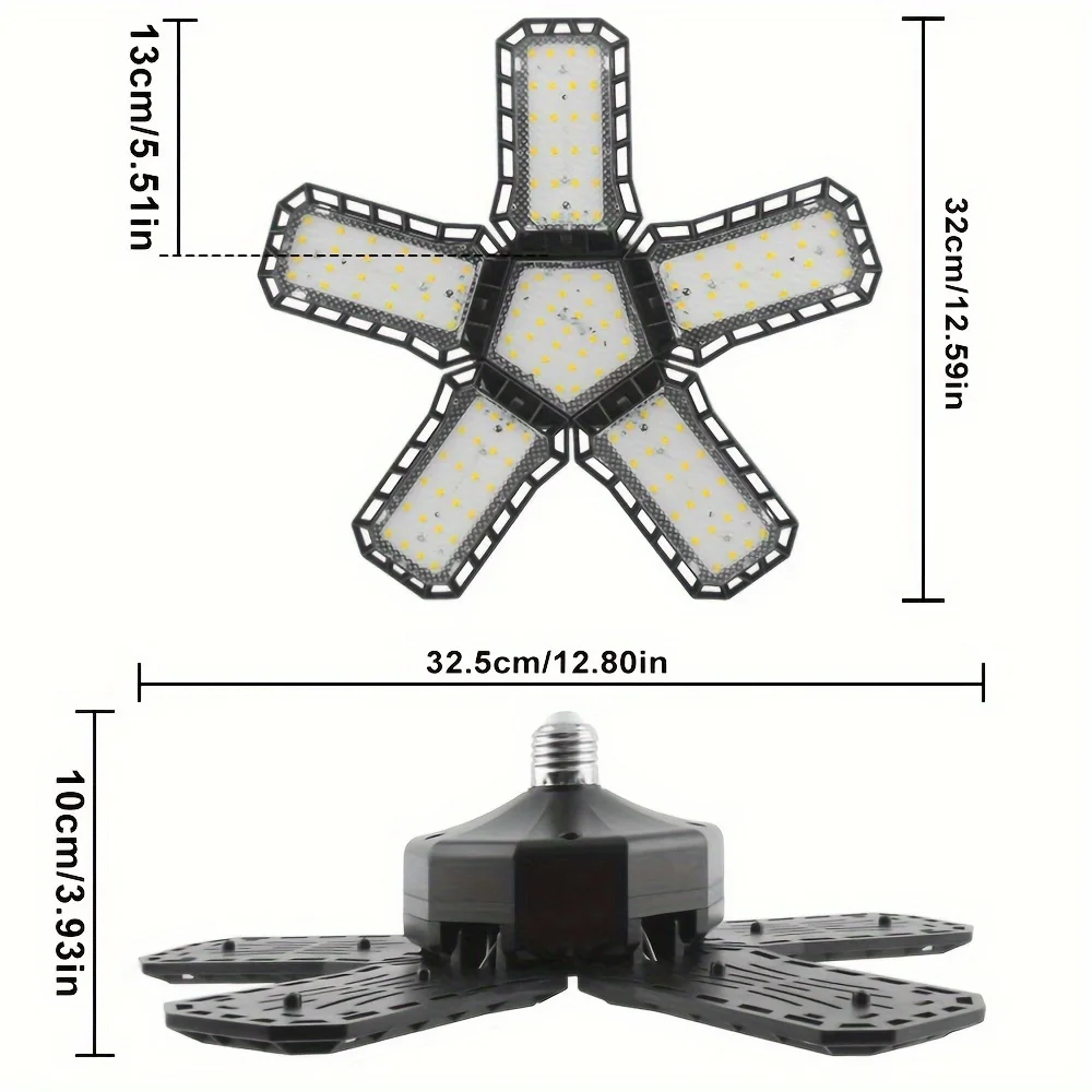 LED Garage Light Bulbs, Super Bright Garage Lighting with 5 Adjustable Panel E27 Screw Socket LED Shop Light for warehouse