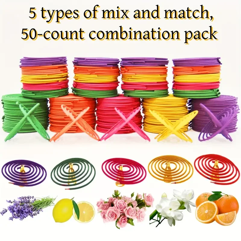 50pcs of Natural Spiral Coil Incense with 5 colorful Fragrances, Suitable for Home Use and Long-Lasting Fragrance in yoga Studio