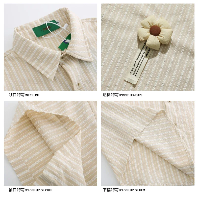 HK Style Vintage Flower Striped Short Sleeve Shirt Men Loose Couple Casual Shirts for Summer