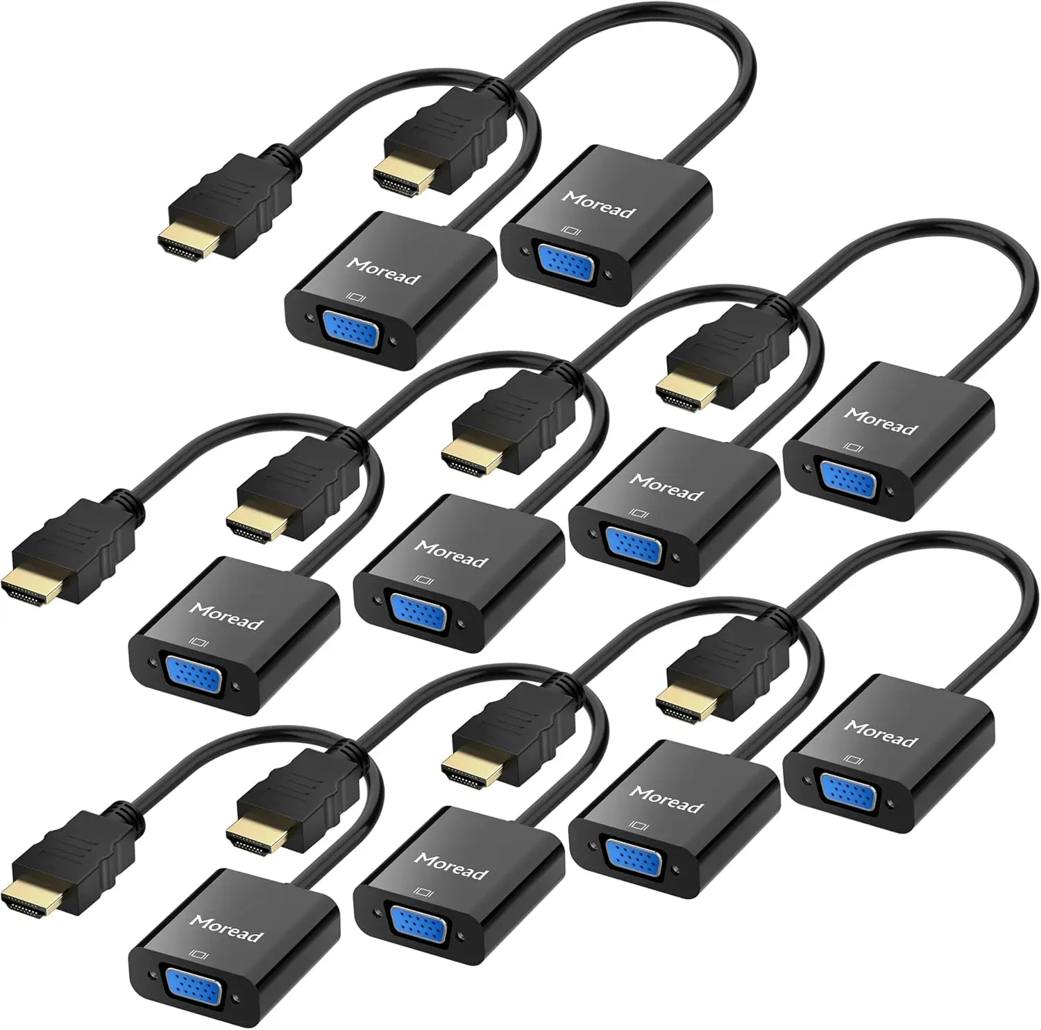 HDMI to VGA Adapter, 10-Pack Gold-Plated for Computers, Monitors, Projectors, Xbox - Full HD Support