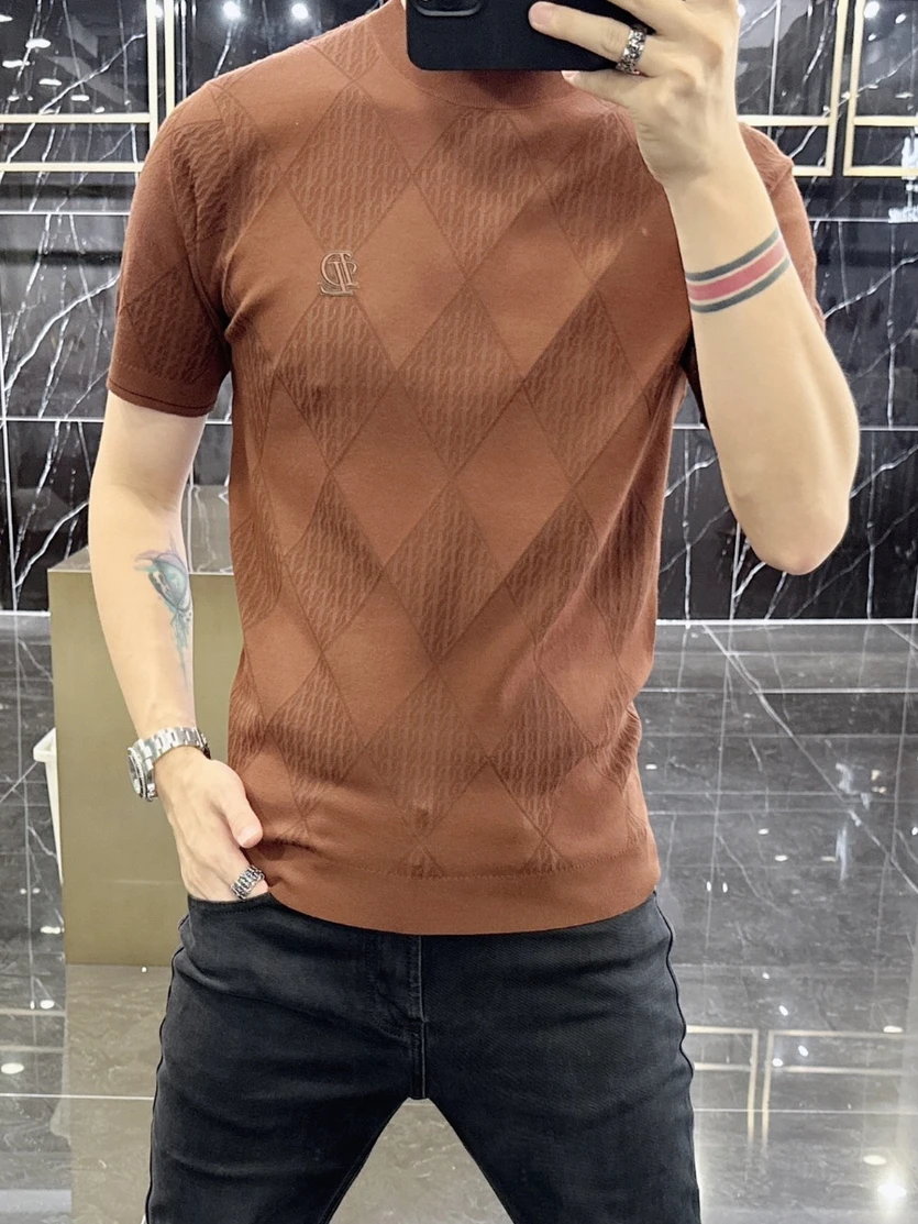 

Элитный мужской приталенный шерстяной трикотажный джемпер с коротким рукавом, модный базовый слой для футболок с круглым вырезом, в стиле Youthful Energy