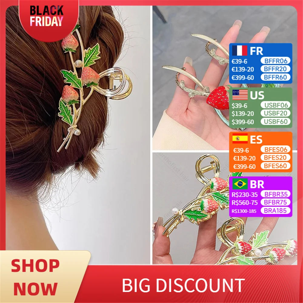 Korean New Strawberry Grab Clips Women's Elegant Metal Crab Hair Clips Girls Hair Accessories Hairstyle Making Accessories