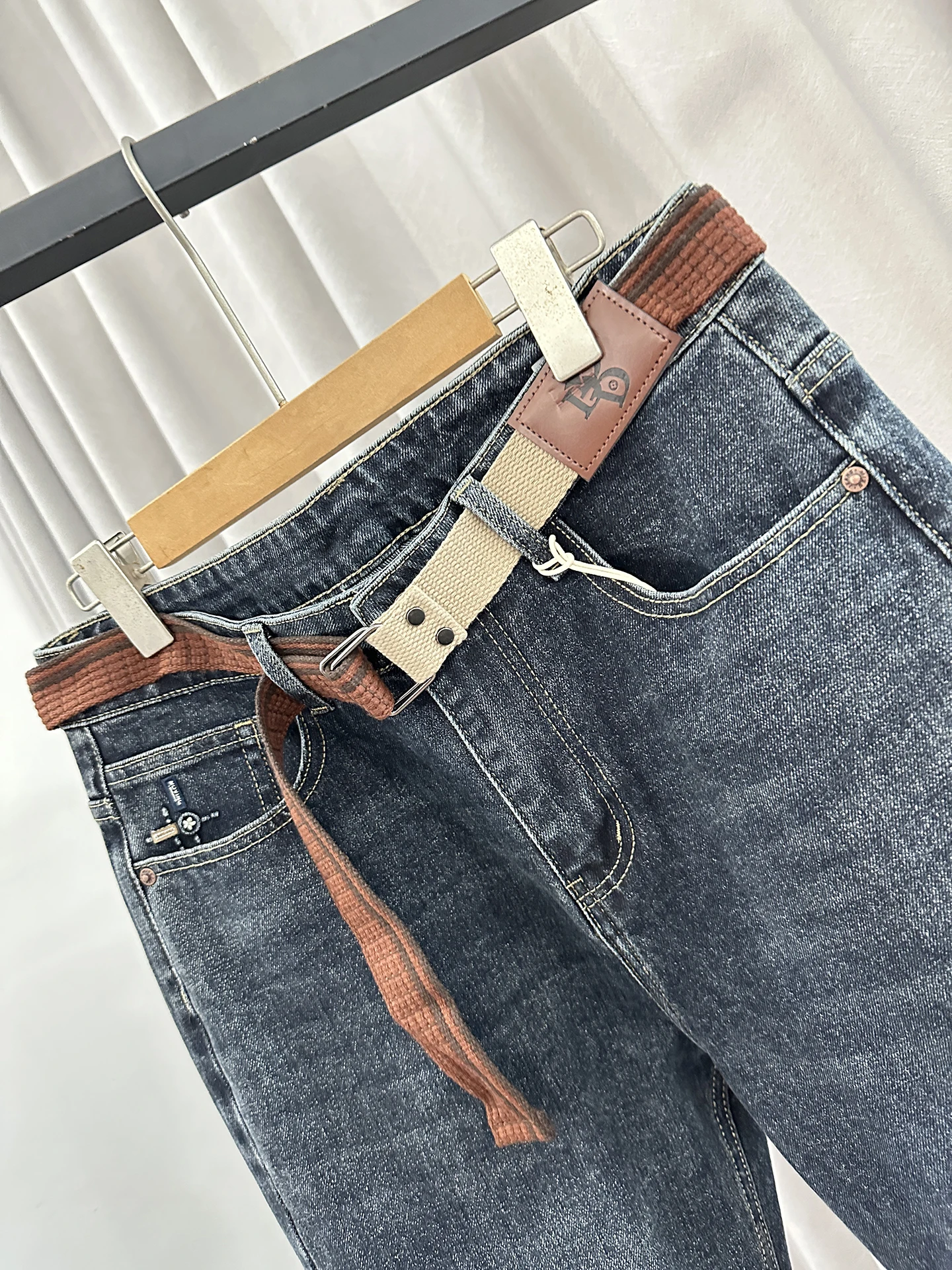 Retro Washed Craft Men's Comfortable Elastic Cuffed Casual Denim Jeans Trendy Cone Shape Autumn Season mid Waist Zipper Closure