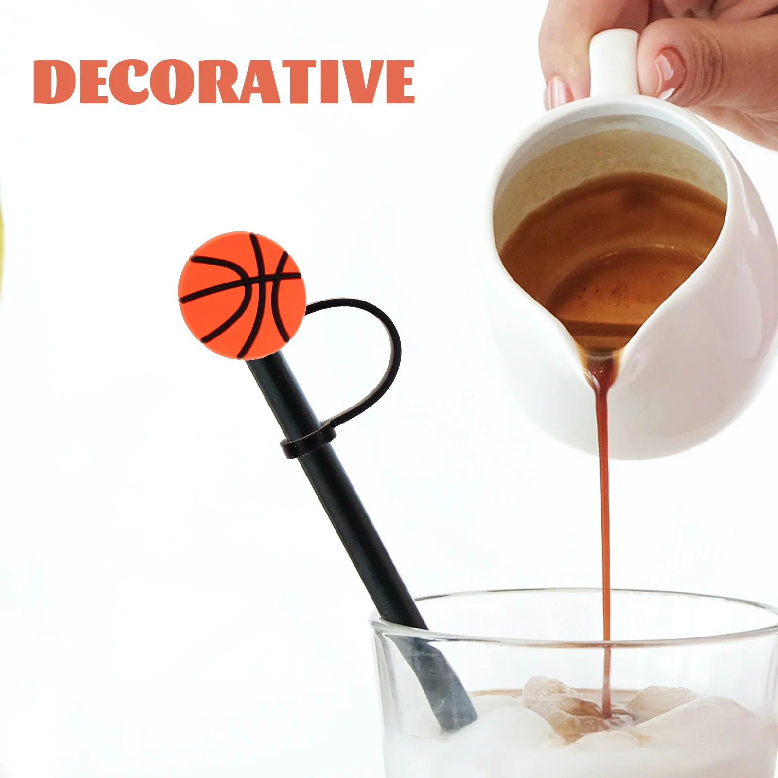 

10 шт., насадки для баскетбольной соломинки, мультяшная спортивная форма мяча, декоративные многоразовые колпачки для соломинки для питья, пластиковые присоски