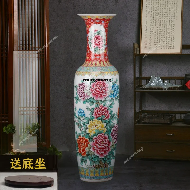 

Ceramics hand-painted peony pastel floor-to-ceiling large vase ornament living room flower arrangement extra large porcelainvase