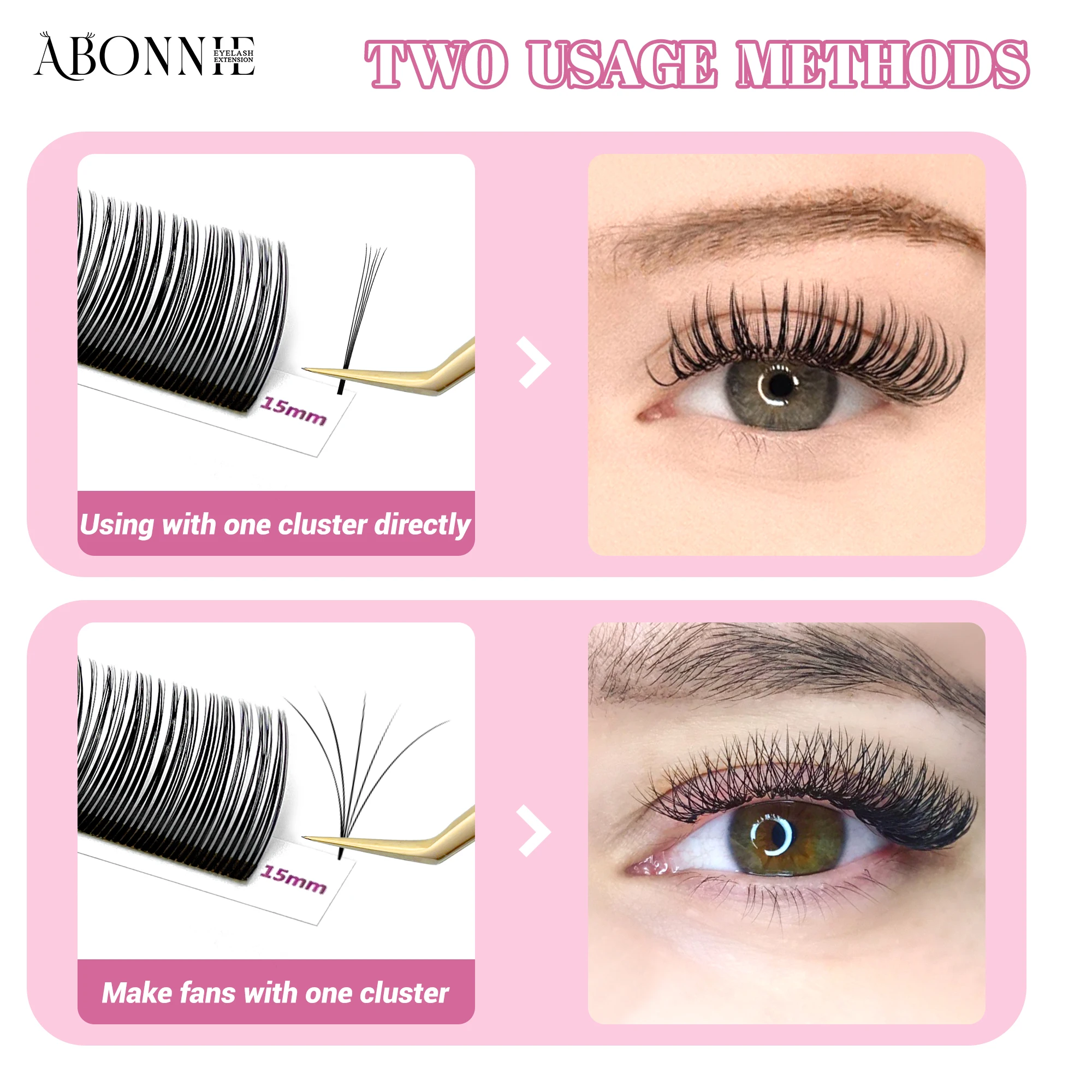 Abonnie-Extensions de cils noirs et bruns, pointes de fleurs 5D, faux cils faciles à dégrader, cils gérvolume, cils individuels, volume 5D