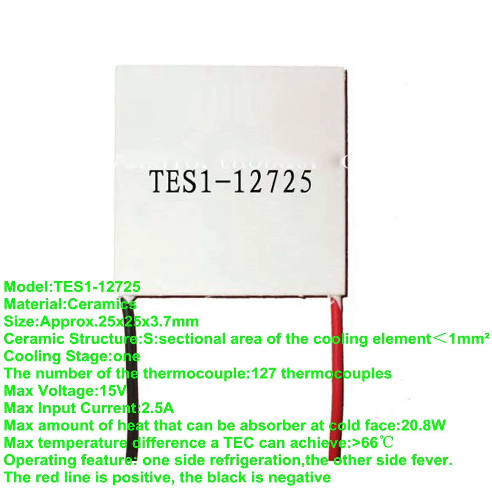 

25x25x3.7mm 2.5A 15V 20.8W TES1-12725 Thermoelectric Cooler Peltier Heatsink