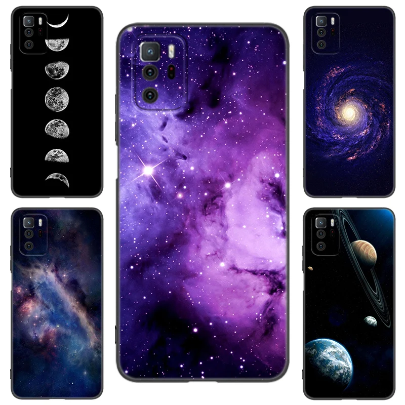 Space Moon Galaxy Universe Black Silicone Phone Case For Xiaomi Redmi Note 10 11 11S 12 12R 13 13R Pro 12S 4G 11T 5G Plus 10S