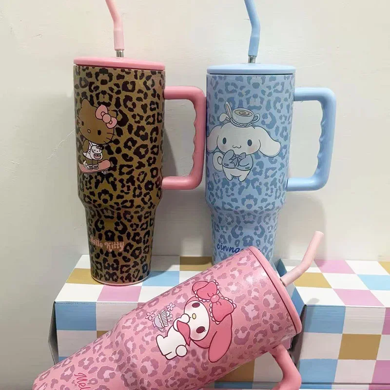 Hello Kitty Stainless Steel Insulated Cup Cartoon Ice Cup Car Ice Cup High Beauty Leopard Print Water Cup